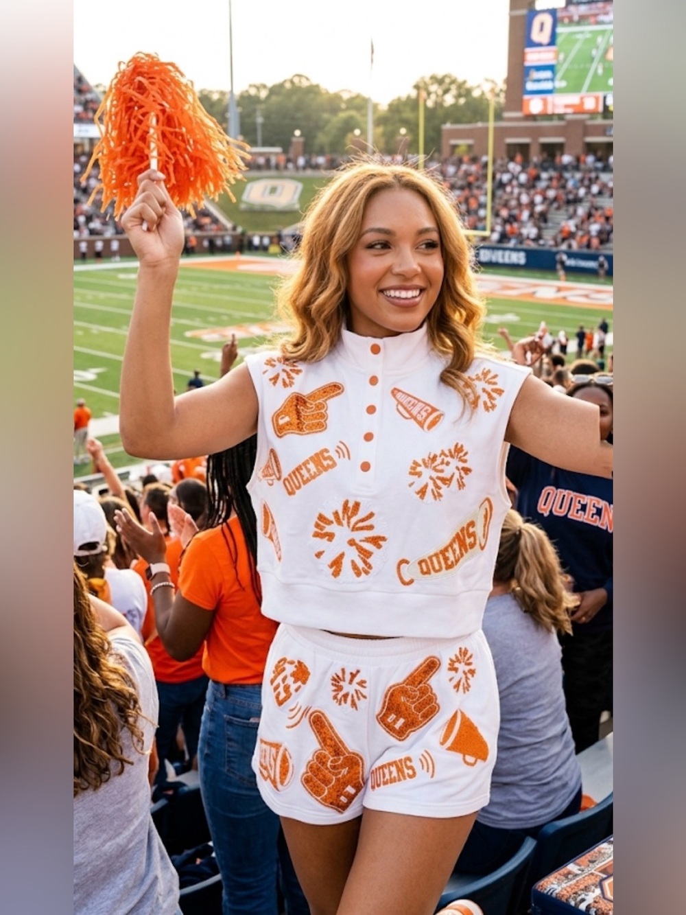 New! Rare! QUEEN OF SPARKLES Orange and White Cheers Queen Set